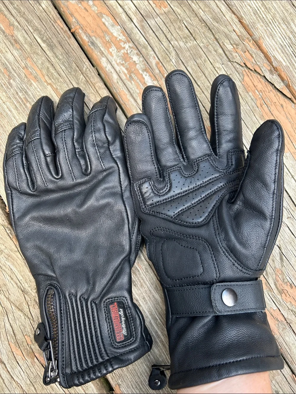Harley-Davidson Black Leather Riding Gloves with Zip Cuff
